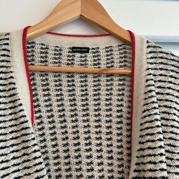 Rachel Comey Medium Black & Cream Alpaca Patterned Belted Cardigan Kimono Jacket - Picture 2 of 6